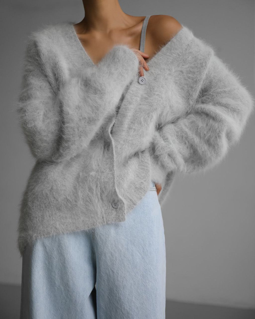 Women's Cardigan in Soft Textured Fabric with Oversized Fit | E&W - 2 - Elenwear