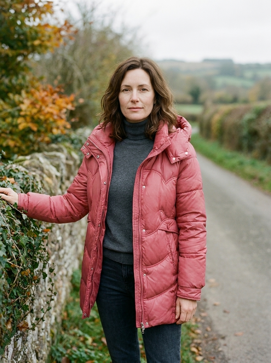 Women's Solid-Colour Hooded Puffer Jacket — Mid-Length Winter Coat - Rose Red