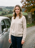 Oversized Cable-Knit Jumper — Round Neck - Beige
