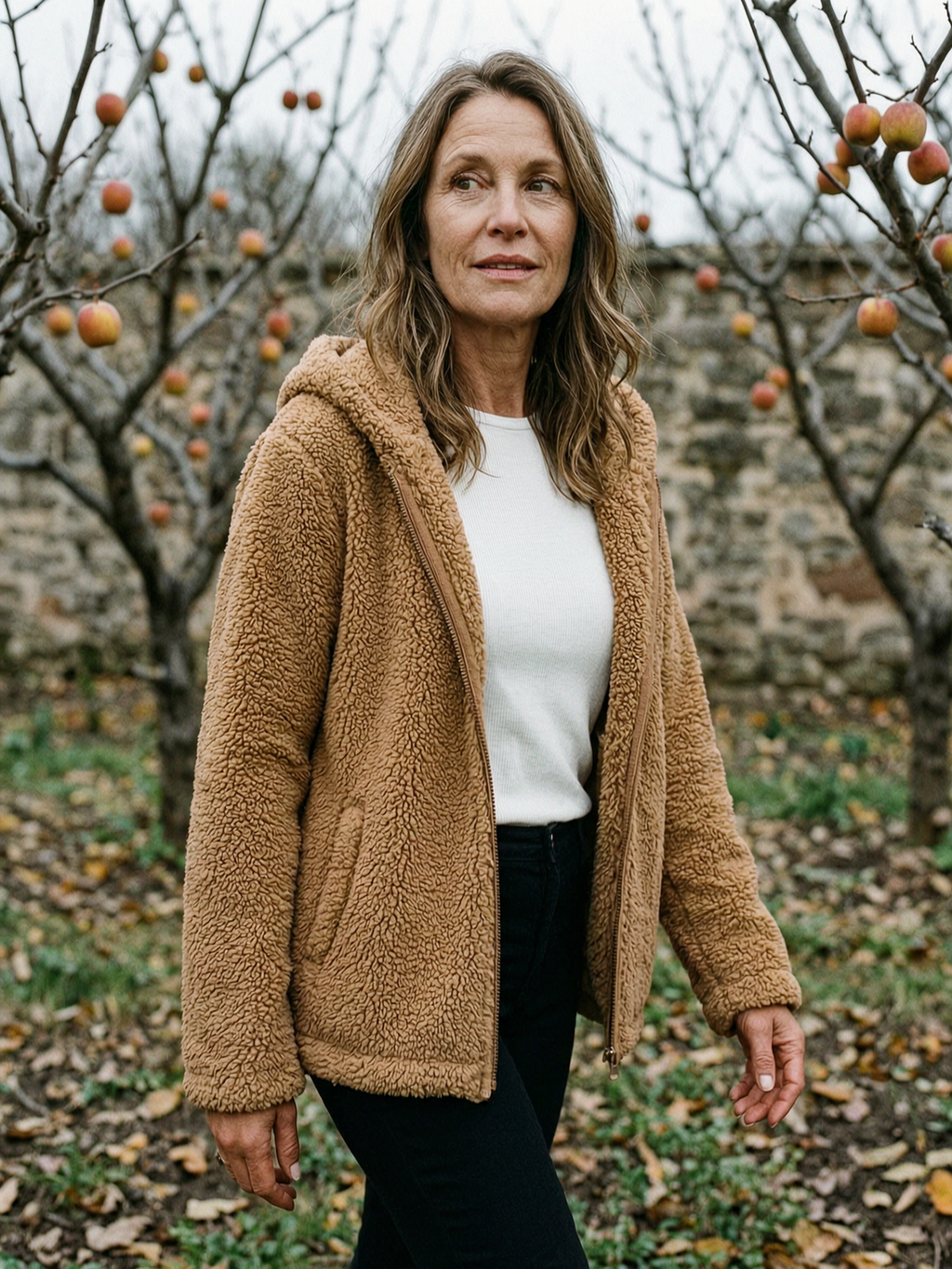 Women's Double-Sided Sherpa Fleece Hoodie — Soft Zip-Up Mid-Layer - Camel