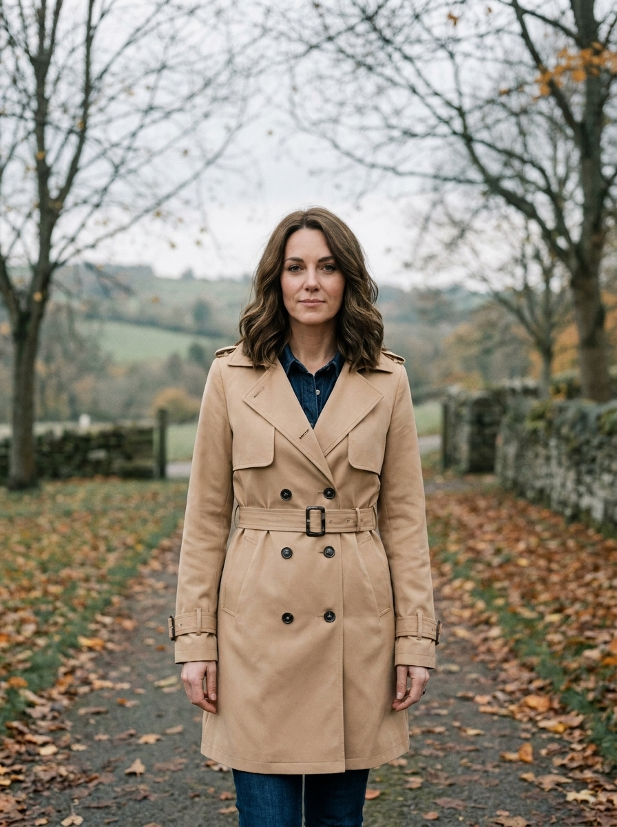 Women's Elegant Belted Trench Coat — Double-Breasted Showerproof Coat - Apricot