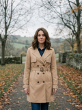 Women's Elegant Belted Trench Coat — Double-Breasted Showerproof Coat - Apricot