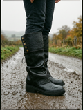 Women's Slouchy Platform Knee-High Riding Boots — British-Style Boots - Black