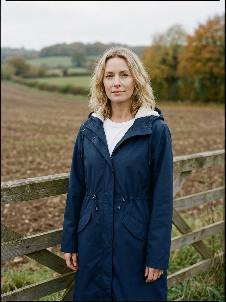 Women's Belted Rain-Mac — Sherpa-Lined Hood Waterproof Coat - Navy