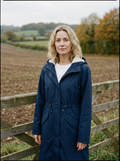 Women's Belted Rain-Mac — Sherpa-Lined Hood Waterproof Coat - Navy