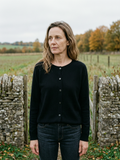 Women's Wool Knit Cardigan — Button-Front Everyday Sweater - Black