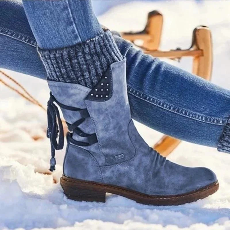 Women's Winter Boots with Knitted Cuff and Side Zip | E&W - 3 - Elenwear