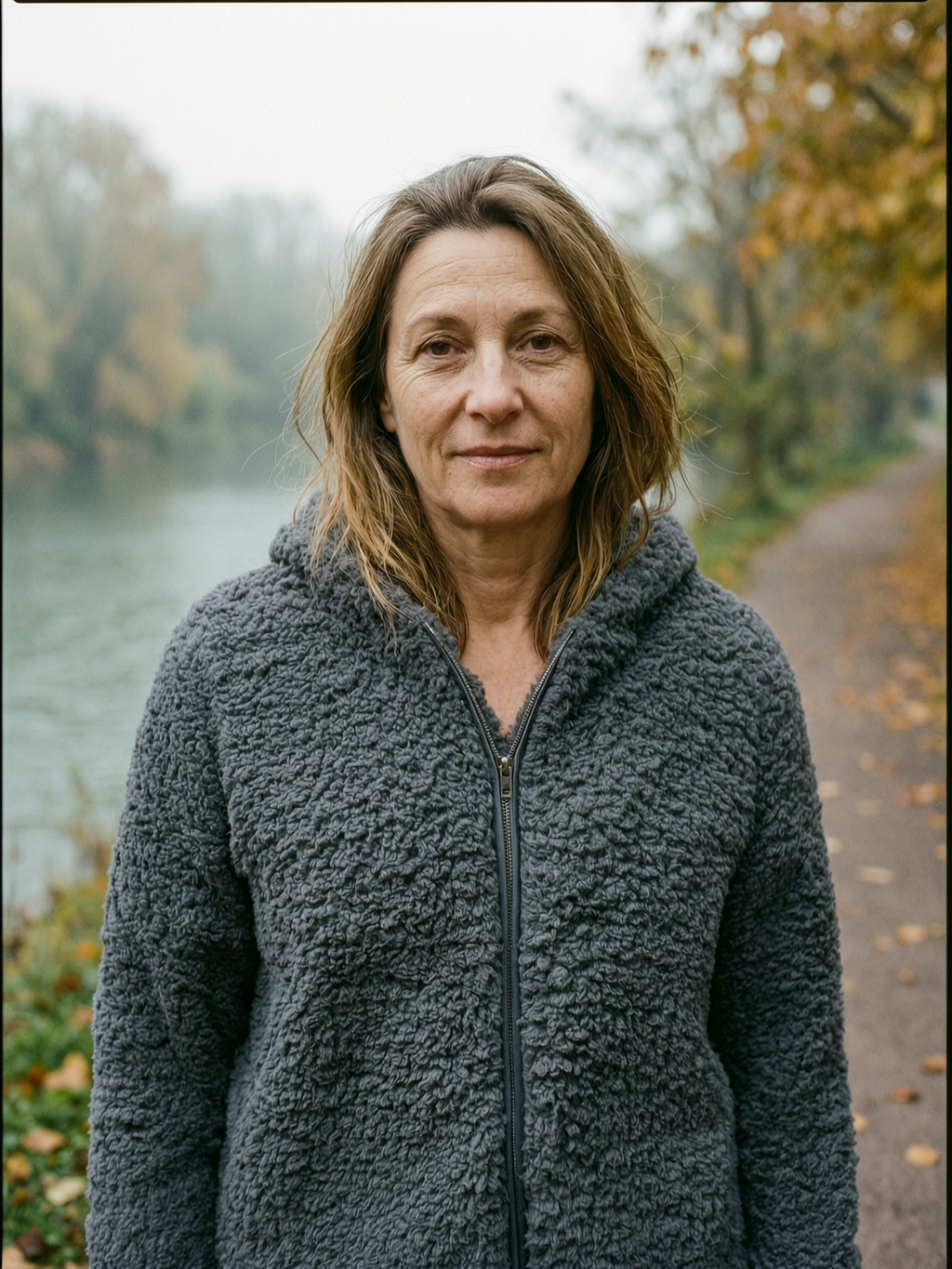 Women's Double-Sided Sherpa Fleece Hoodie — Soft Zip-Up Mid-Layer - Charcoal Grey - Detail