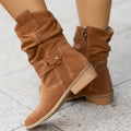 Suede Ankle Boots for Women | Relaxed Gathered Design with Side Zip | E&W - 1 - Elenwear