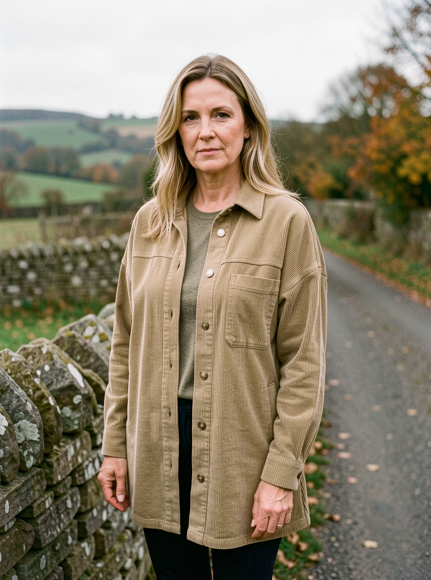 Women's Washed Corduroy Shacket — Distressed Shirt Jacket - Khaki