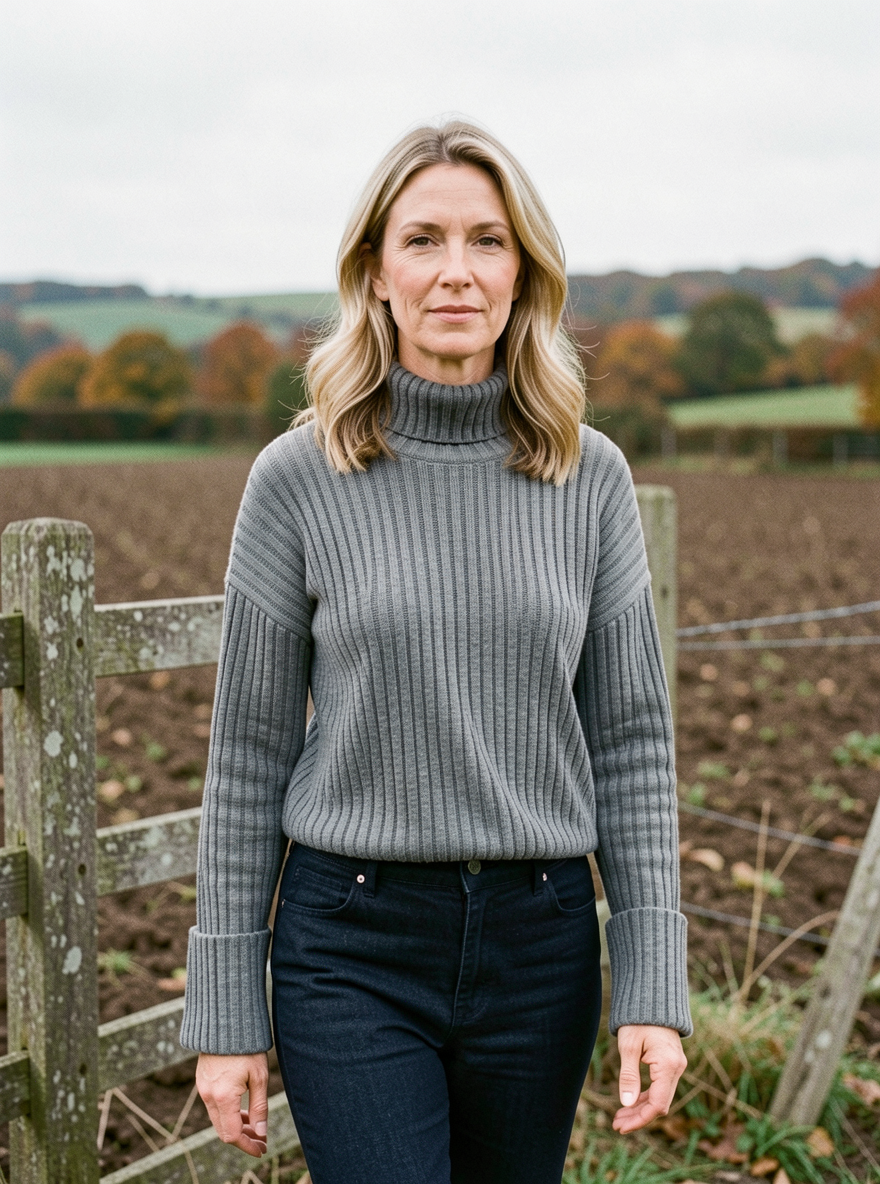 Ribbed Turtleneck Jumper — Cropped European Fit - Gray