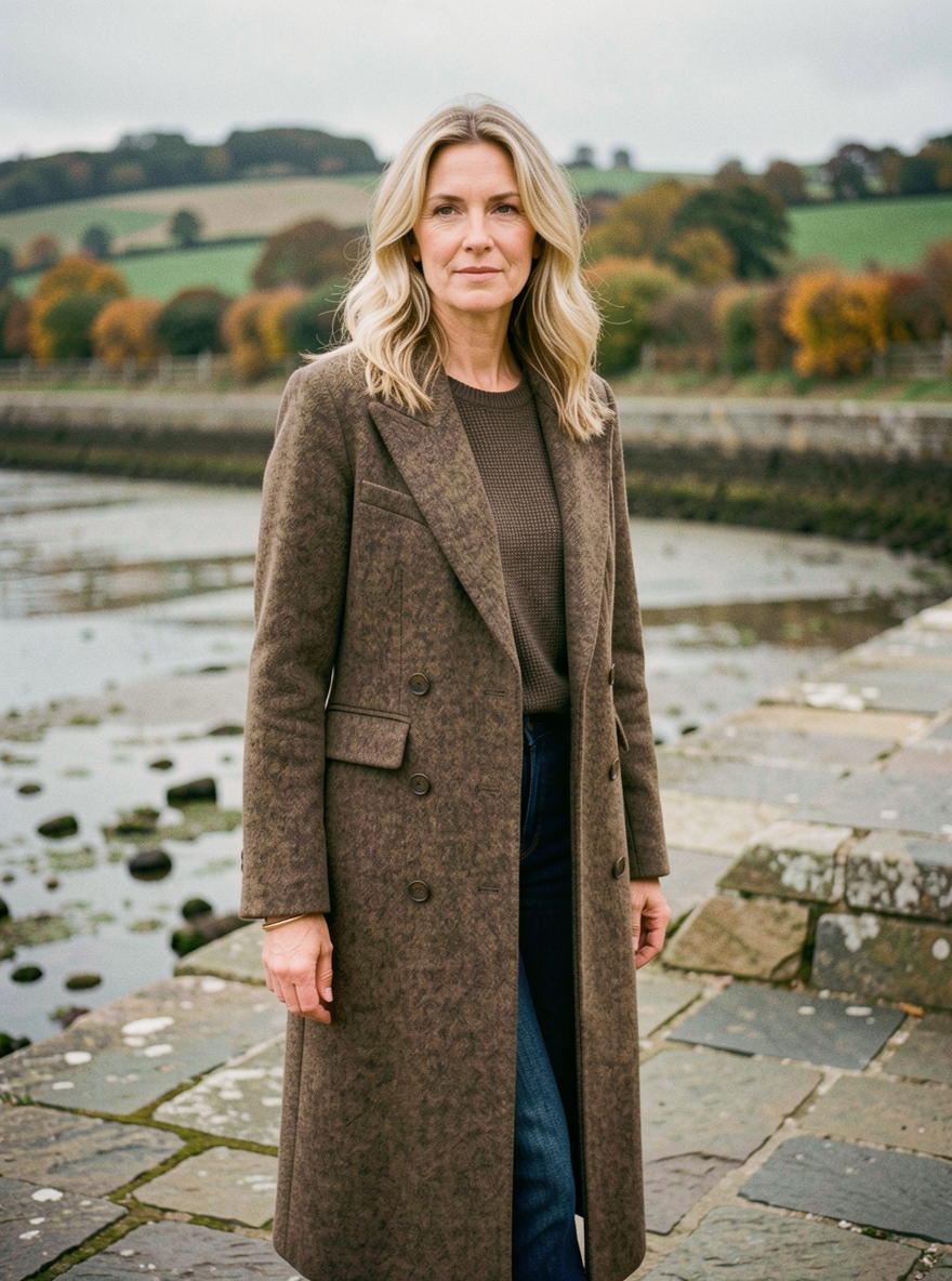 Women's Above-The-Knee Wool Coat — Long Double-Faced Overcoat - Shell Brown