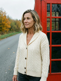Women's Shawl-Collar Cable-Knit Longline Cardigan — Chunky Button-Front - Cream