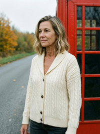 Women's Shawl-Collar Cable-Knit Longline Cardigan — Chunky Button-Front - Cream