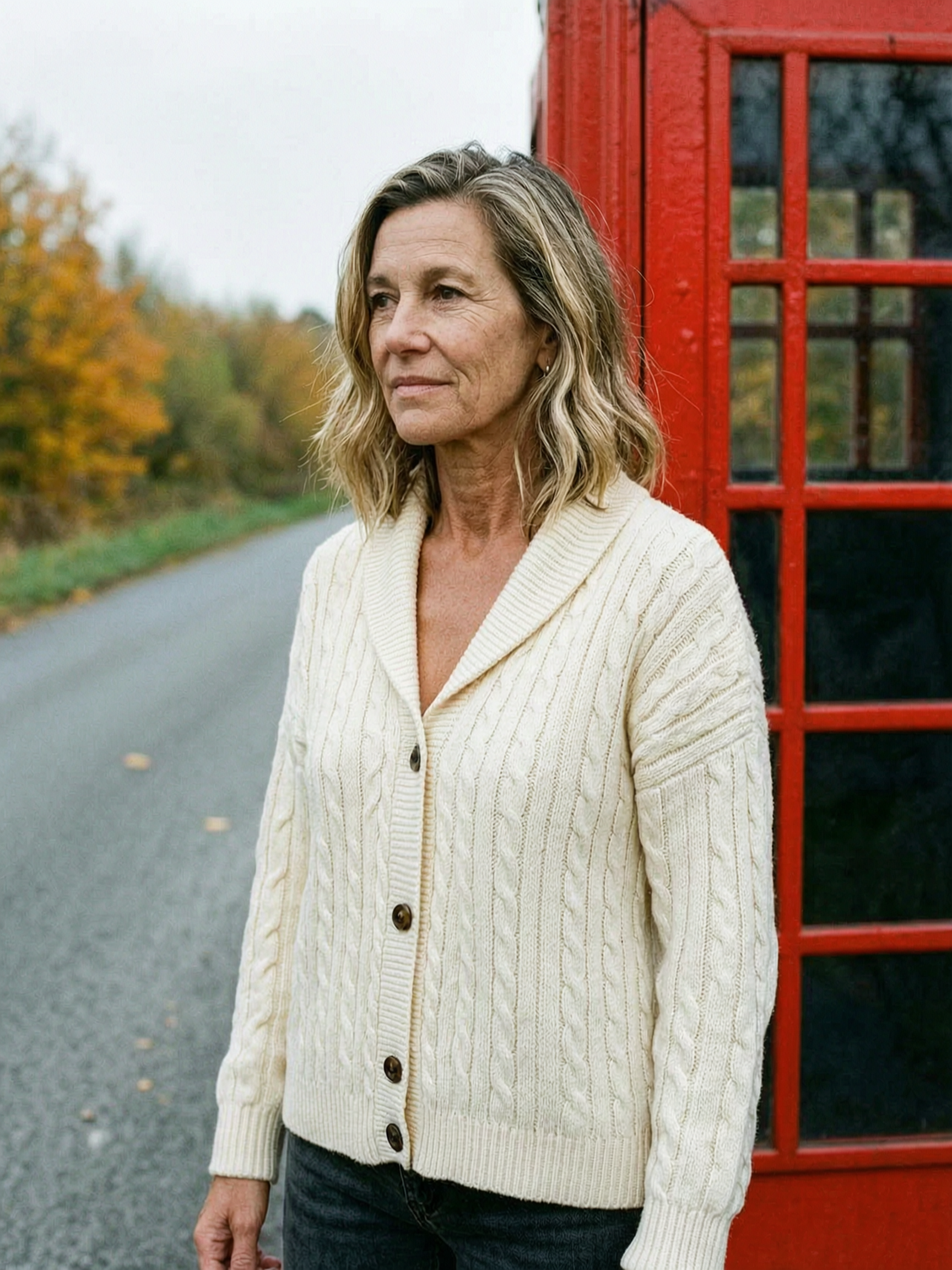 Women's Shawl-Collar Cable-Knit Longline Cardigan — Chunky Button-Front - Cream