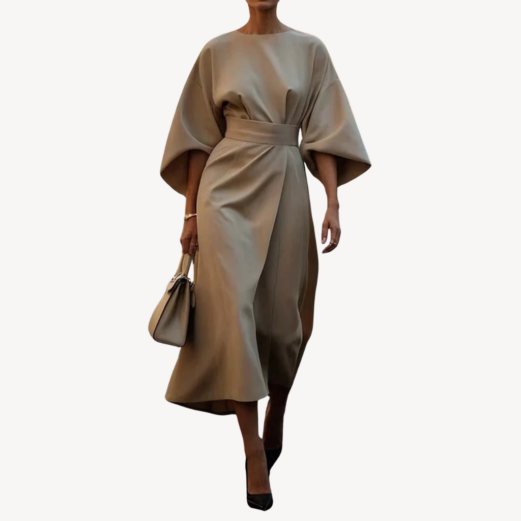 Maxi Dress Women's Elegant Draped Design with Statement Sleeves | E&W - 7 - Elenwear