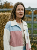 Women's Colour-Block Corduroy Shirt Jacket — Drop-Shoulder Overshirt - Blue Colour-Block