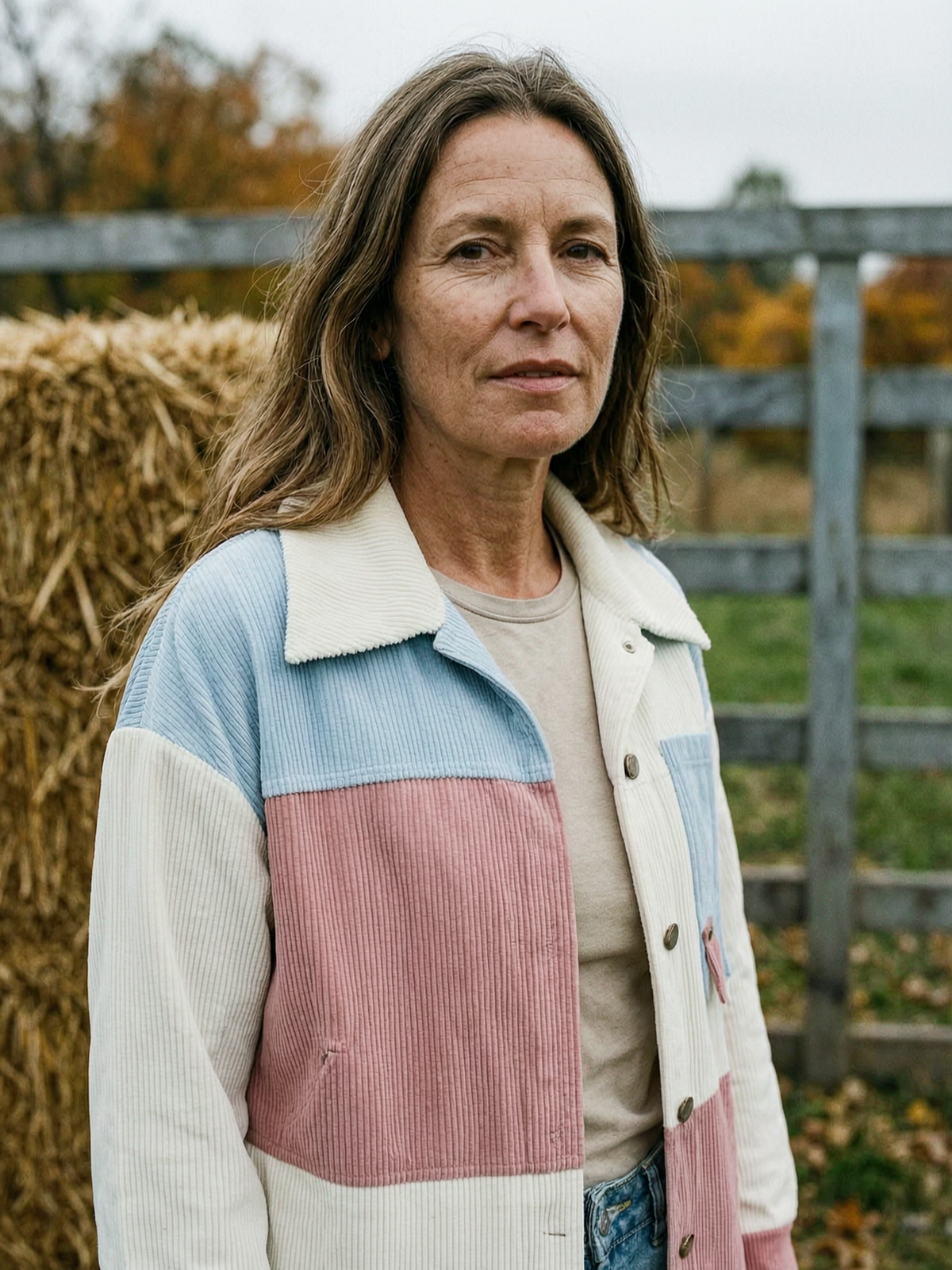 Women's Colour-Block Corduroy Shirt Jacket — Drop-Shoulder Overshirt - Blue Colour-Block