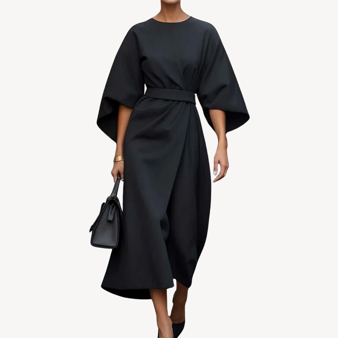 Maxi Dress Women's Elegant Draped Design with Statement Sleeves | E&W - 1 - Elenwear