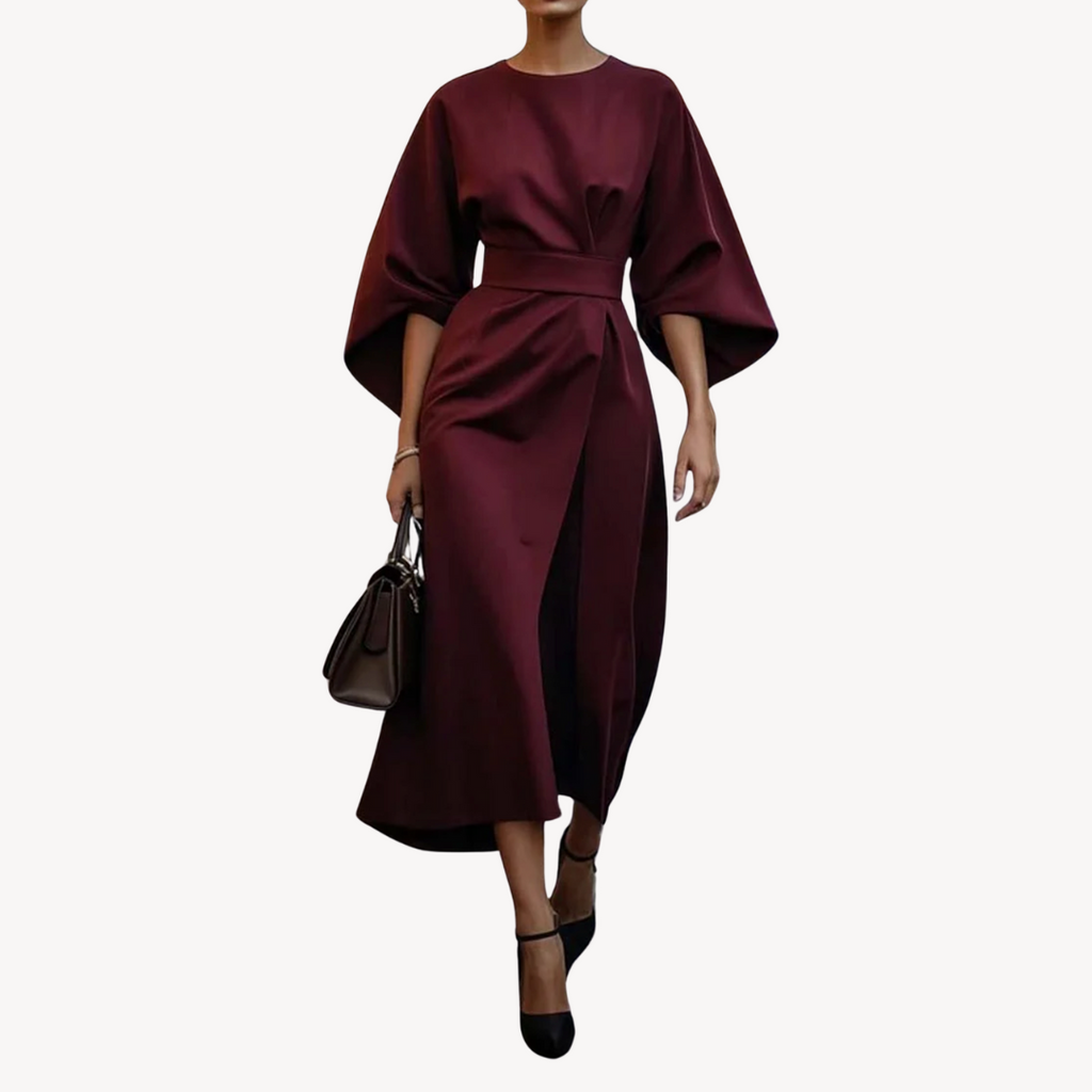 Maxi Dress Women's Elegant Draped Design with Statement Sleeves | E&W - 2 - Elenwear