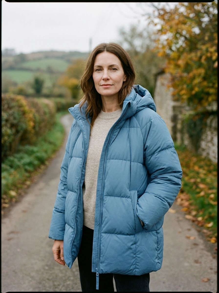 Women's Cropped Puffer Parka — Oversized Hooded Coat - Blue