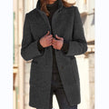 Women's Wool Blend Coat in Grey with Chic Collar | E&W - 1 - Elenwear