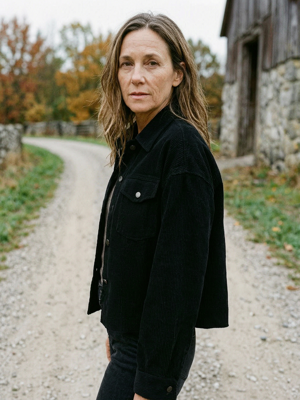 Women's Cropped Corduroy Overshirt — Loose-Fit Button-Front Shacket - Black