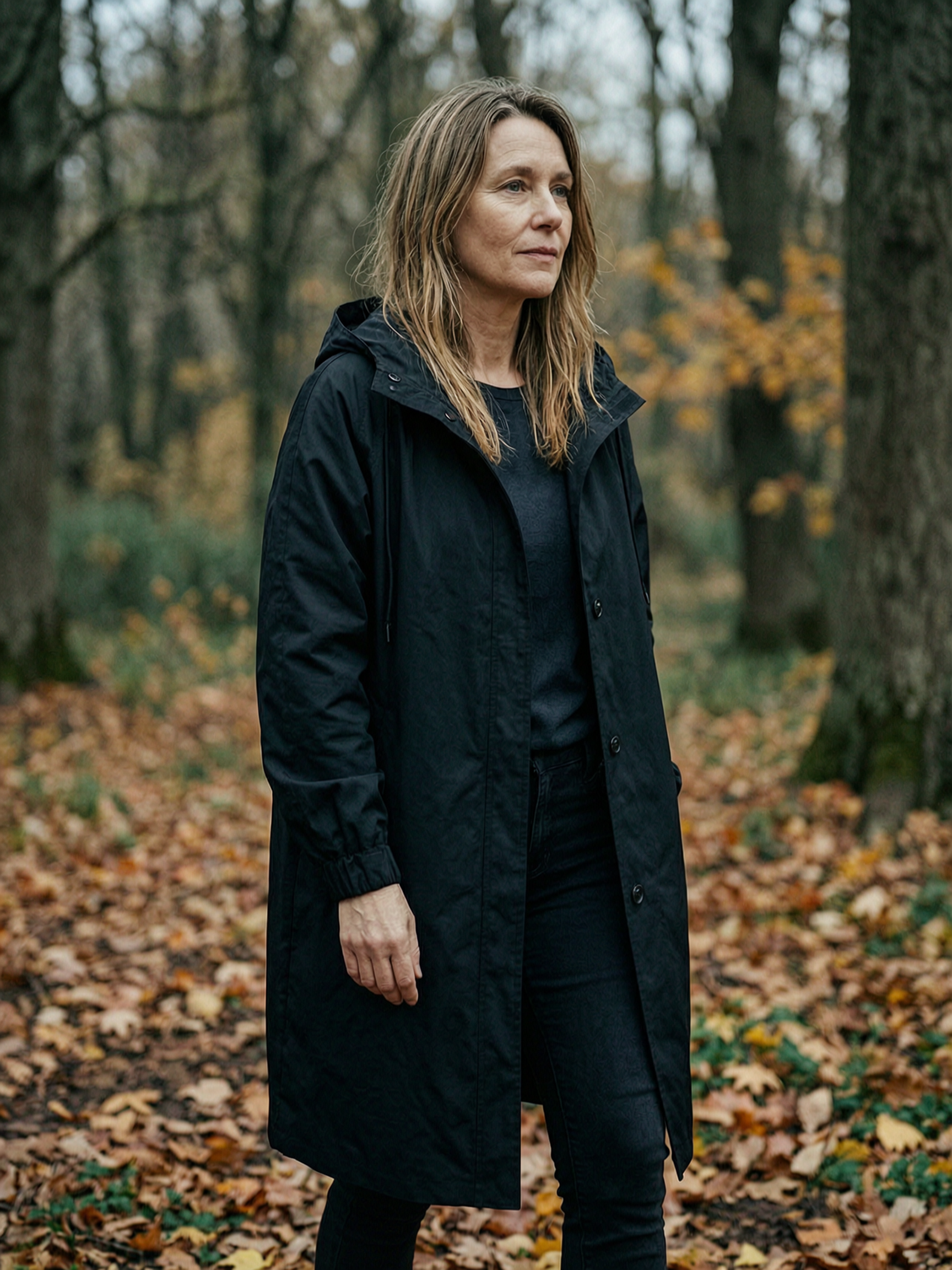 Women's Oversized Longline Hooded Trench Windbreaker — Showerproof Coat - Black