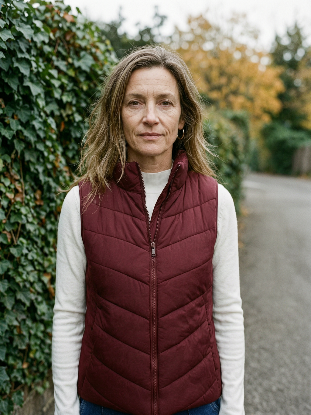 Women's Stand-Collar Quilted Gilet — Thermal Sleeveless Puffer Vest - Burgundy