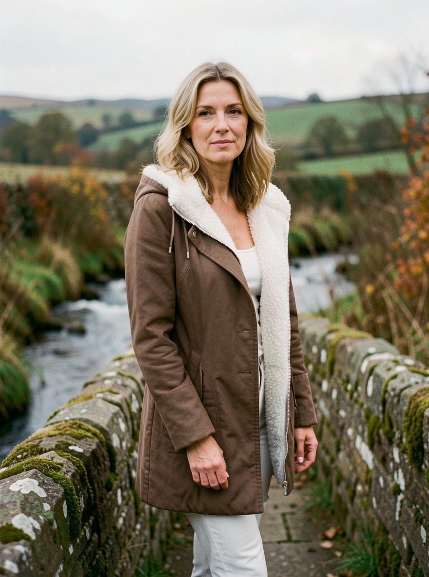 Women's Fleece-Lined Hooded Cardigan Coat — Cosy Padded Winter Jacket - Brown