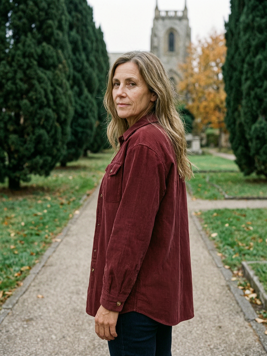 Women's Corduroy Mid-Length Button-Front Shirt — Everyday Overshirt - Burgundy