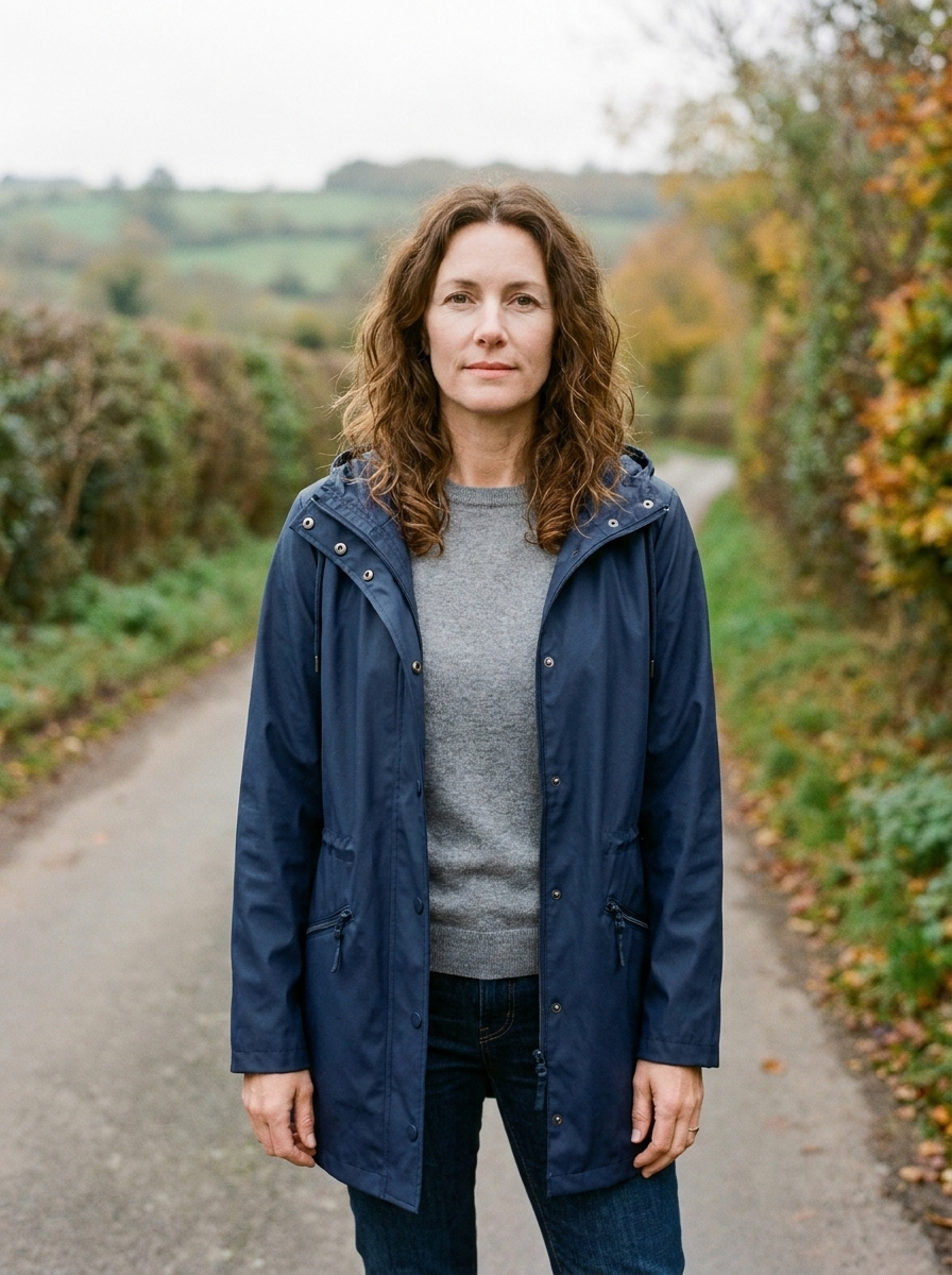 Women's Hooded Waterproof Anorak Jacket — Drawstring Rain Coat - Navy Blue