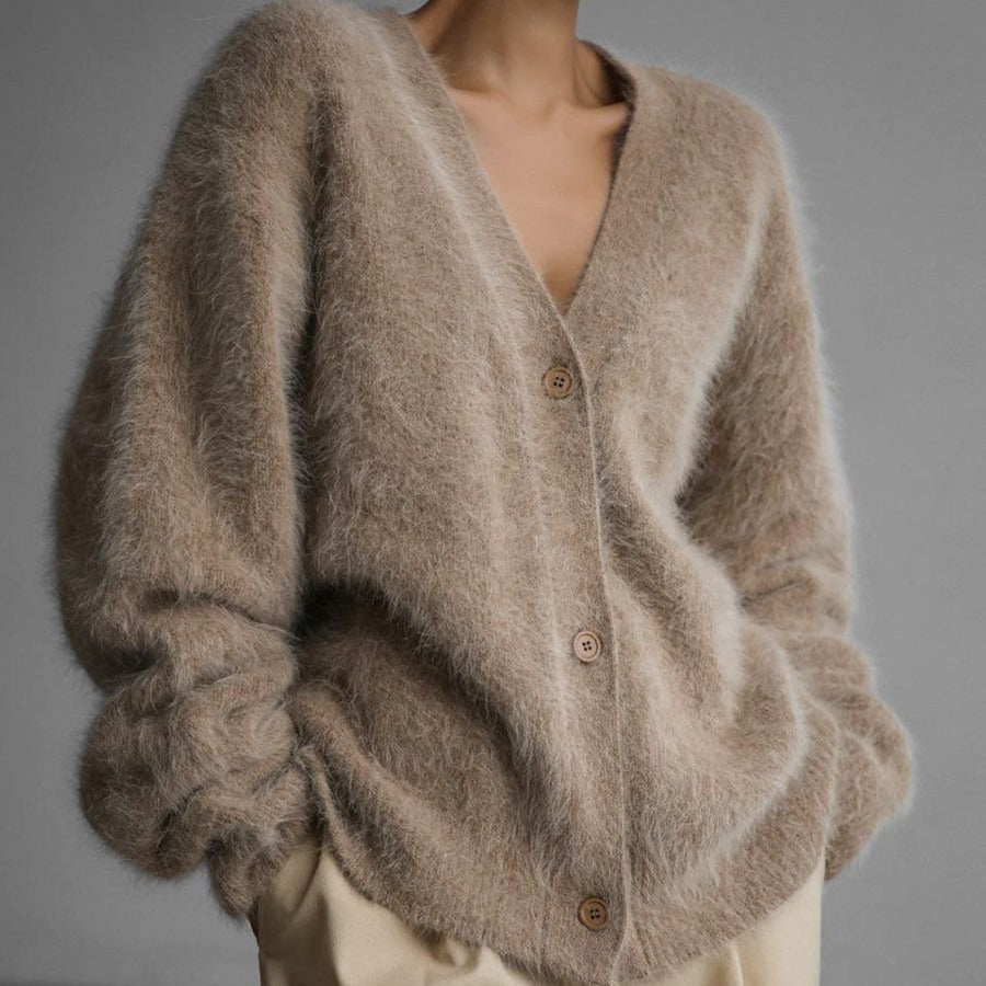 Women's Cardigan in Soft Textured Fabric with Oversized Fit | E&W - 1 - Elenwear