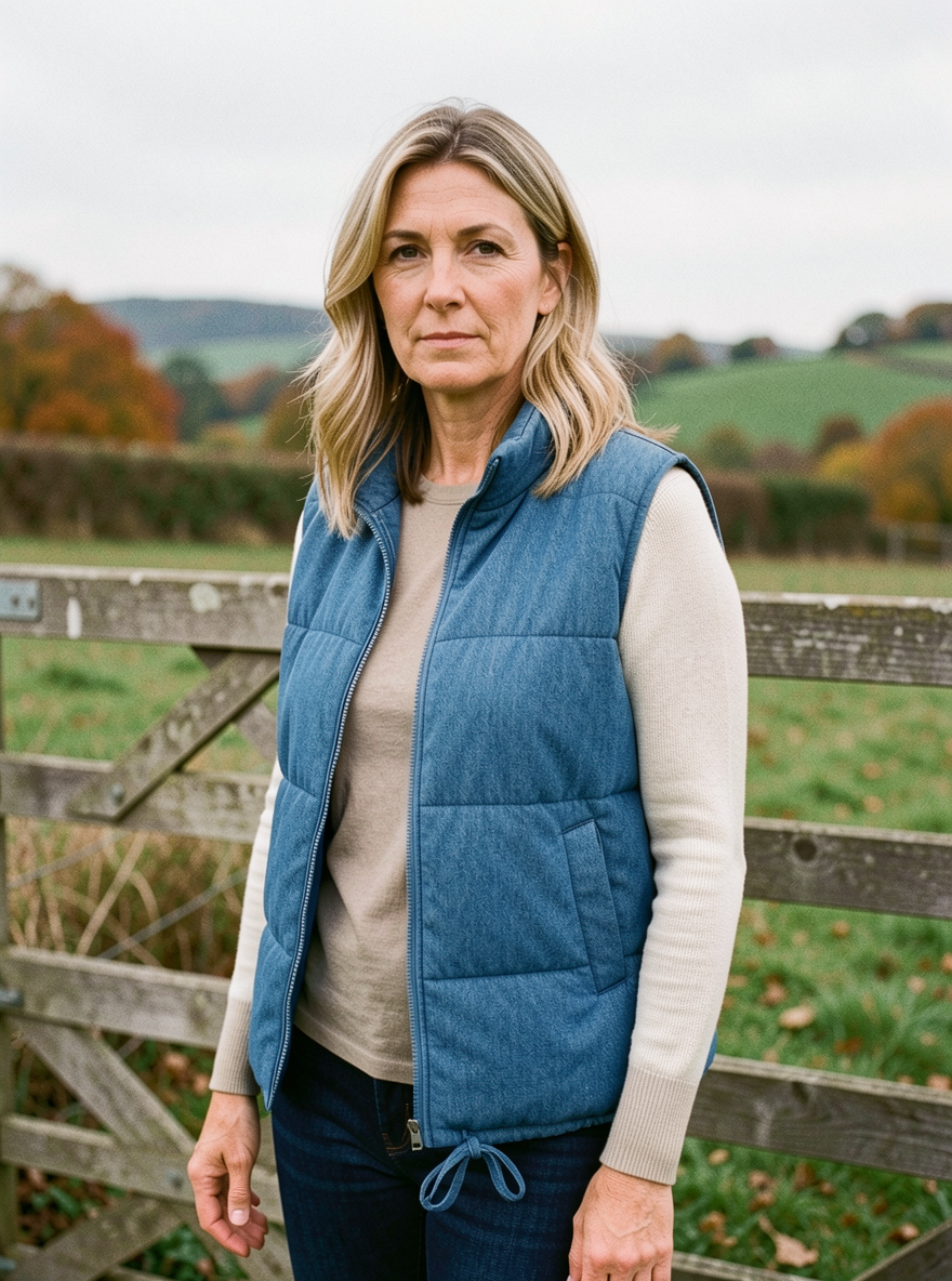 Women's Gold Velvet Padded Vest — Short Loose Quilted Waistcoat - Blue