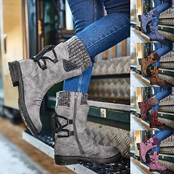 Women's Winter Boots with Knitted Cuff and Side Zip | E&W - 7 - Elenwear