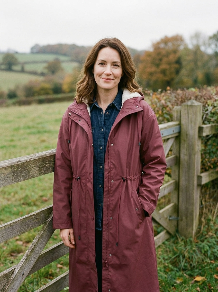 Women's Belted Rain-Mac — Sherpa-Lined Hood Waterproof Coat - Wine