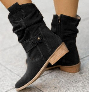 Suede Ankle Boots for Women | Relaxed Gathered Design with Side Zip | E&W - 3 - Elenwear