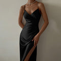 Evening dress women's silky wrap-style with high slit | E&W - 4 - Elenwear