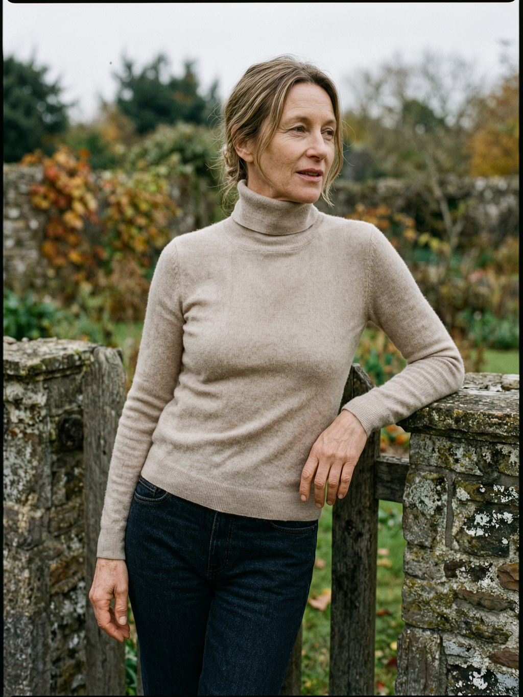 Women's High-Lapel Knit Pullover — Soft Everyday Sweater - Light Camel