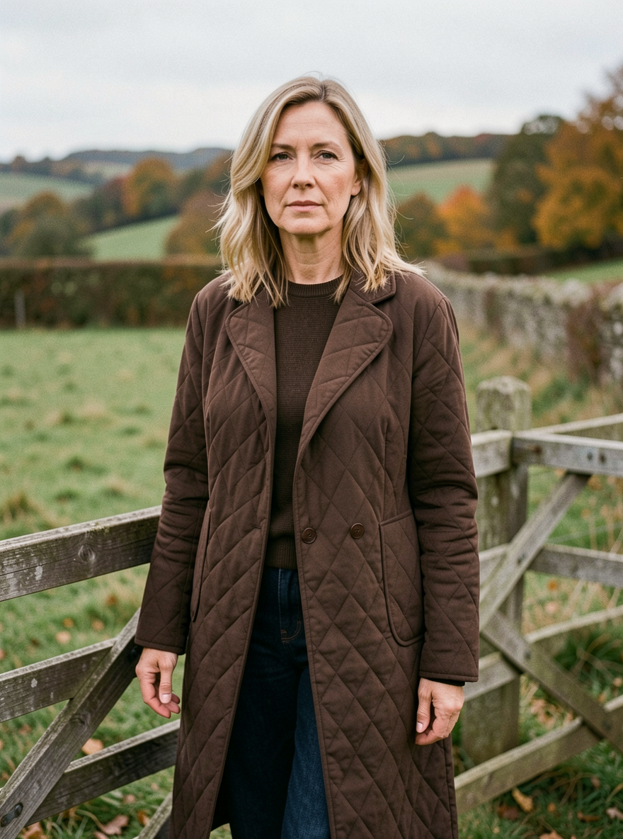 Women's Diamond-Quilted Padded Coat — Mid-Length Showerproof Trench - Brown