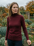 Women's High-Lapel Knit Pullover — Soft Everyday Sweater - Burgundy Red