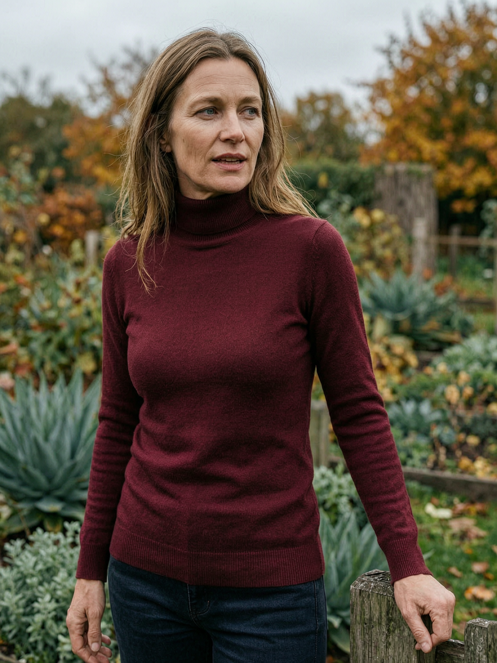 Women's High-Lapel Knit Pullover — Soft Everyday Sweater - Burgundy Red