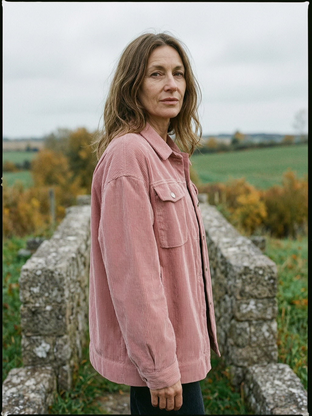 Women's Corduroy Turn-Down Collar Shirt Jacket — Loose Casual Overshirt - Pink