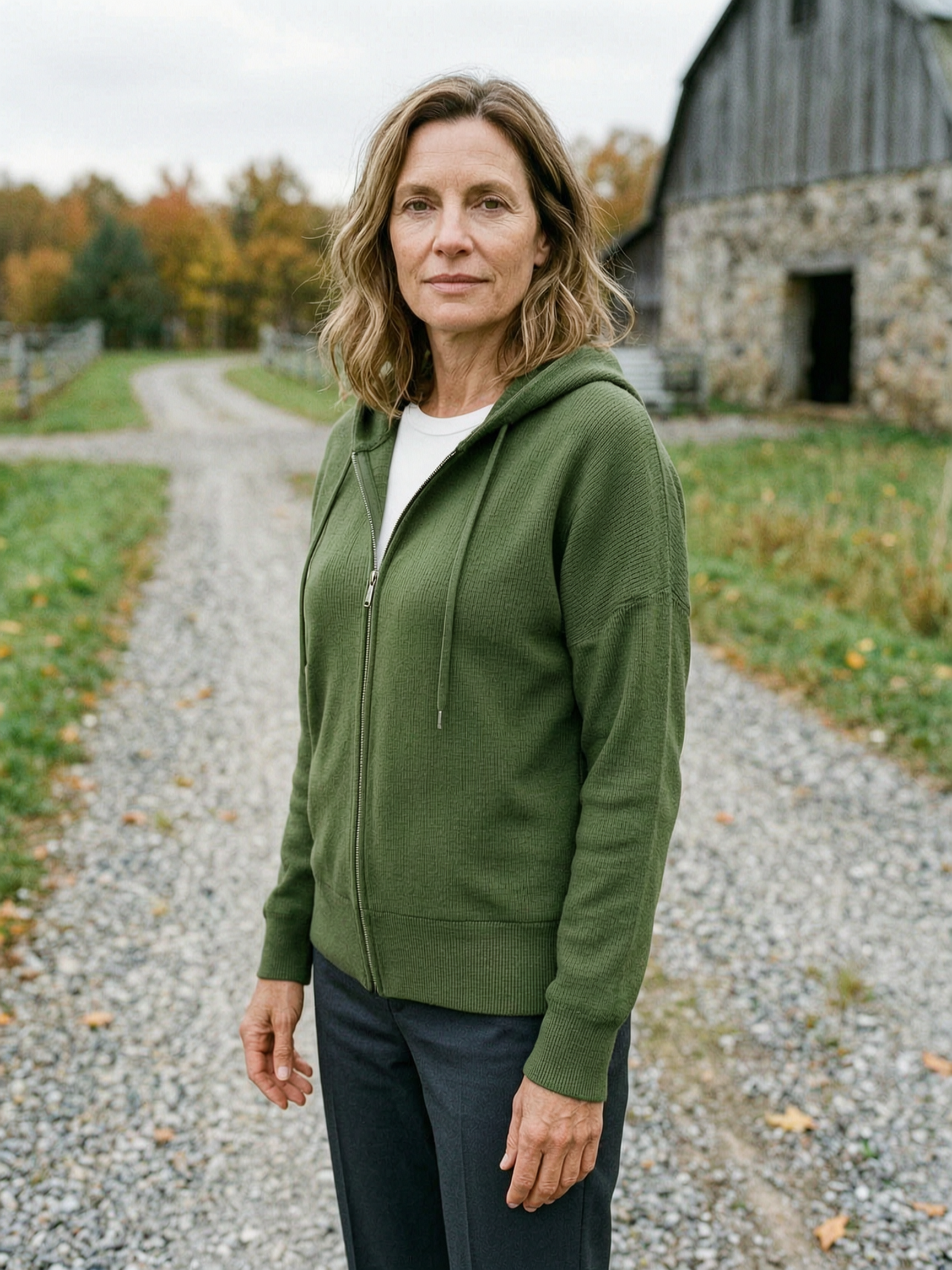 Women's Hooded Zip-Up Knit Cardigan — Ribbed Casual Layer - Army Green