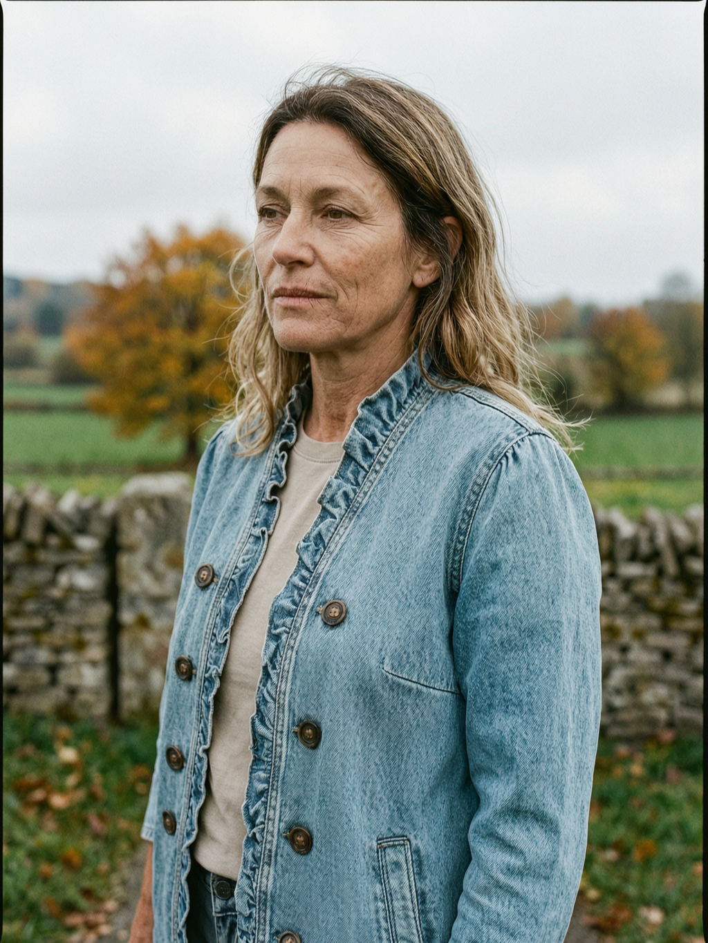 Women's Flounced-Hem Denim Shacket — Button-Down Overshirt - Blue