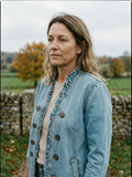 Women's Flounced-Hem Denim Shacket — Button-Down Overshirt - Blue