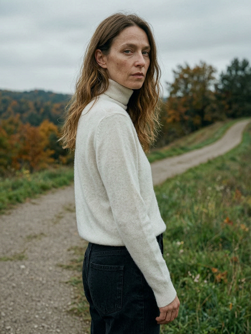 Women's Cropped Ribbed Turtleneck Jumper - Cream White