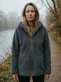Women's Double-Sided Sherpa Fleece Hoodie — Soft Zip-Up Mid-Layer - Charcoal Grey
