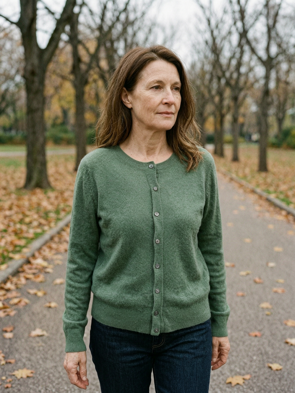Women's Wool Knit Cardigan — Button-Front Everyday Sweater - Pine Green