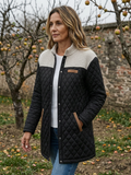Diamond-Quilted Colour-Block Jacket with Knit Panel Yoke - Black